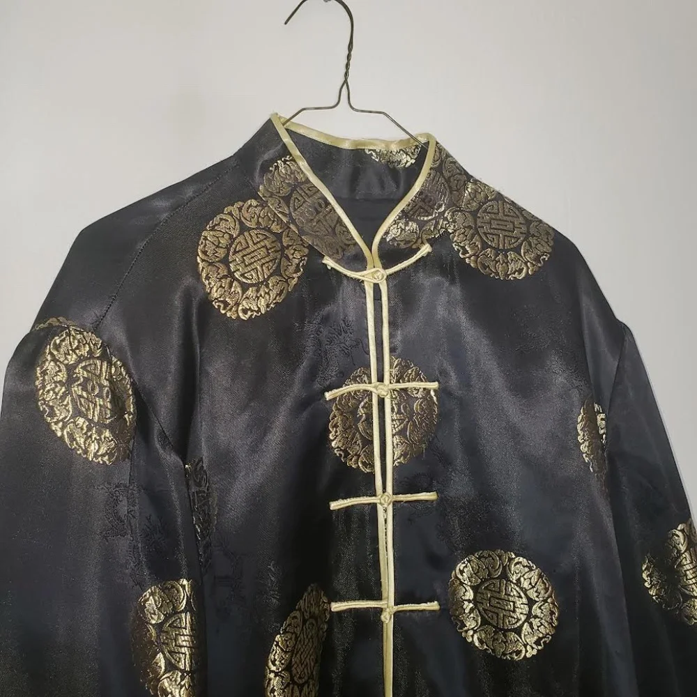 Mens Vintage Chinese Black/ Gold Tang Suit with Stand-up Collar (Jacket & Pants) - Picture 2 of 15